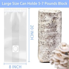 50 Pack Mushroom Grow Bags, 8x5x20, 0.2 Micron Filter, Autoclavable Bag