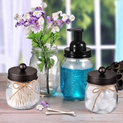 SheeChung Small Mason Jars with Lids – Qtip Holders Set, Bathroom Jars, Bathr…