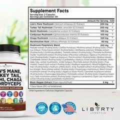 Liberty Lifestyle Lions Mane Mushroom Supplement with 60 Count (Pack of 3)
