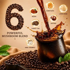 Bunkell Mushroom Coffee, Instant Coffee Blend with 6 6.35 Ounce (Pack of 1)