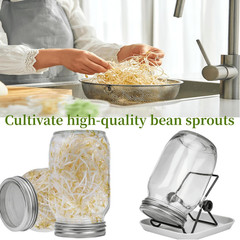 2Pcs Sprouts Growing Jar Kit, Wide Mouth Quart Mason Jars with Stainless Steel S