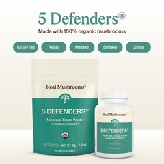 Real Mushrooms 5 Defenders – Adaptogenic 90 Count (Pack of 1), Brown
