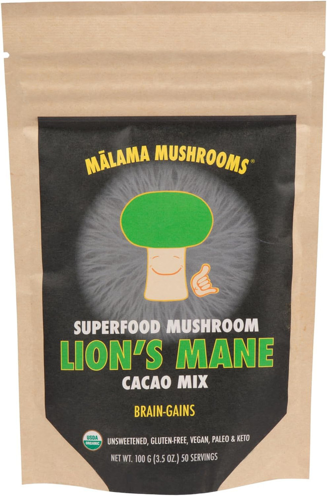Malama Organic Mushroom Hot Cacao Mix, Lion’S Mane Mushroom Powder with Fair Tra