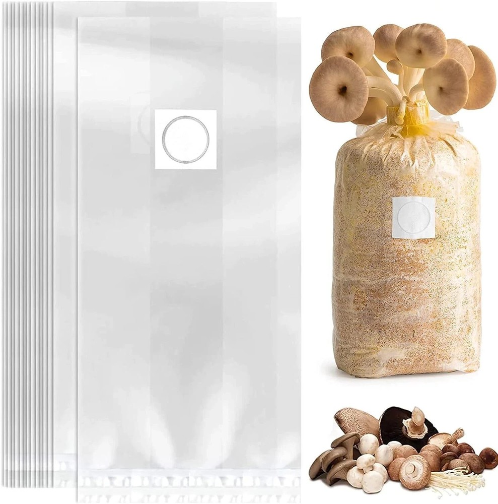 50 Pack Mushroom Grow Bags, 8x5x20, 0.2 Micron Filter, Autoclavable Bag