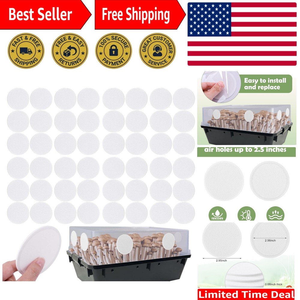 High-Performance 48 Pcs Monotub Adhesive Filter Pads for Mushroom Cultivation