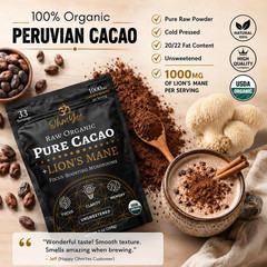 Lion’S Mane Mushroom Cacao | Premium Pure Raw Organic Cacao Powder | Natural Cho