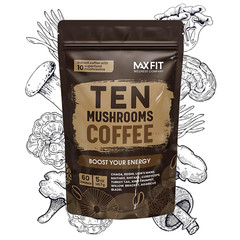 Mushroom Coffee (60 Servings) 10 Mushrooms (Lion’S Mane, Cordyceps, Turkey Ta…