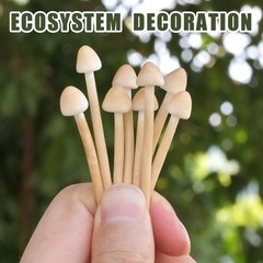 8 Pack Light Brown Handmade Clay Mushrooms Mini Fairy Garden Decor